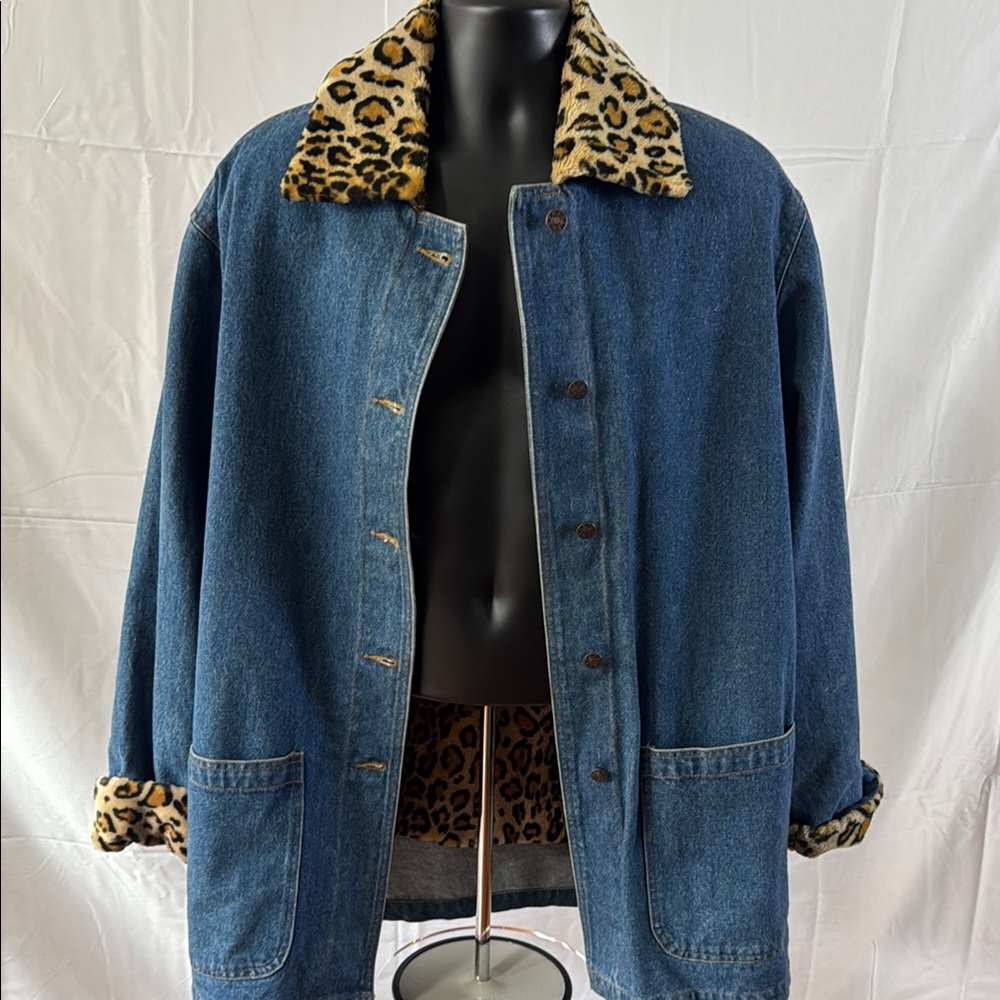 Denim Jacket with Leopard Print Lining